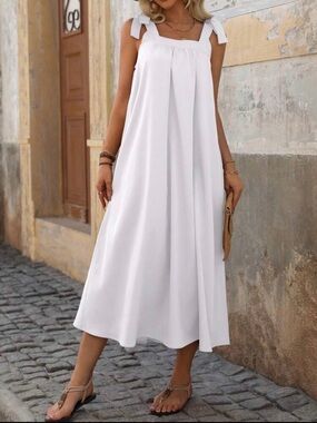 SHEIN White Tie-Shoulder Maxi Dress - Elegant Summer Style - Size Small